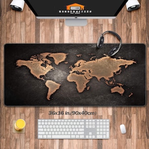 Jeu de cartes du monde vintage, carte au design minimaliste, grand tapis de souris XXL, tapis de bureau pour joueur de style rétro, cadeau pour papa, cadeau pour grand-père