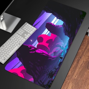 Cyberpunk Landscape Desk Pad (3 patrones), Retro Vaporwave City Gaming Desk Pad, Neon View Large Gaming Mouse Pad XXL, Decoración de escritorio de la ciudad japonesa