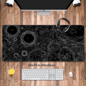 Reliëf van de maan (3 patronen) bureaumat, hemelse muismat XXL, topografische kaart Luna Moon, gaming-bureaumat toetsenbord, cadeau voor astronoom