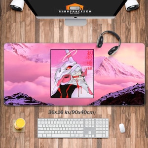 Tappetino da scrivania Kawaii EVA (4 modelli), tappetino per mouse EVA giapponese, tappetino da scrivania Evangelion, decorazione estetica da scrivania anime, tappetino per computer portatile con tastiera