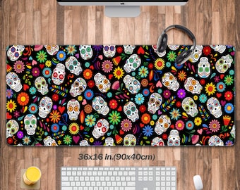 Colorful Skulls Desk Pad(3 Patterns), Skeletons Gaming Mouse Pad,Desk Mat, Desk Decoration,Gaming Desk Mat Pad, Gift For Gamer Him,Play Mat
