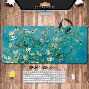Almond Blossoms Desk Mat, Vincent Van Gogh&#39;s Paintings Mouse Pad XXL Large, Full Desk Mousepads, Office Decor& Keyboard Laptop Computer Mat