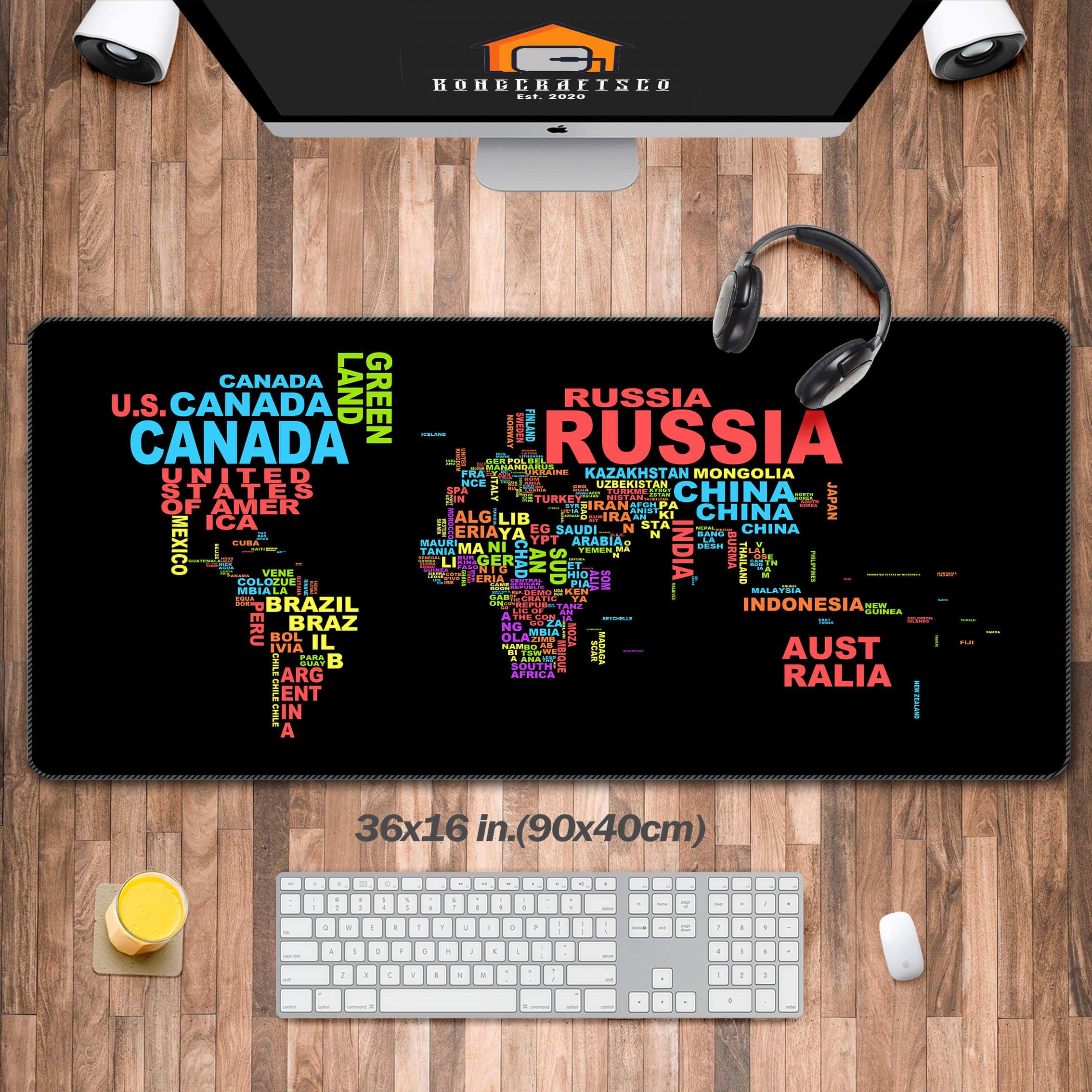 Minimalist World Map Large Gaming Mouse Pad for Desk, Creative Map