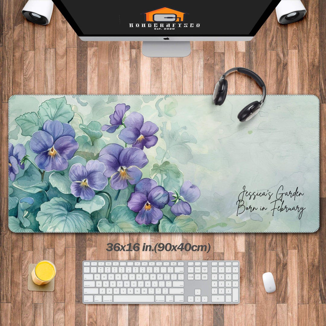 Personalized Birth Flower Desk Mat - Custom Name Floral Mouse Pad ...