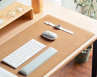Tapis de bureau en liège naturel, sous-main personnalisé en cuir synthétique, tapis de souris en liège en bois, tapis de souris de bureau complets, tapis pour clavier d'ordinateur portable, cadeau personnalisé