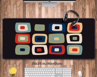 Bureauonderlegger in moderne stijl uit het midden van de eeuw (4 patronen), geometrische abstracte muismat, bureaumat vintage kleuren, retrogolf toetsenbord computermat