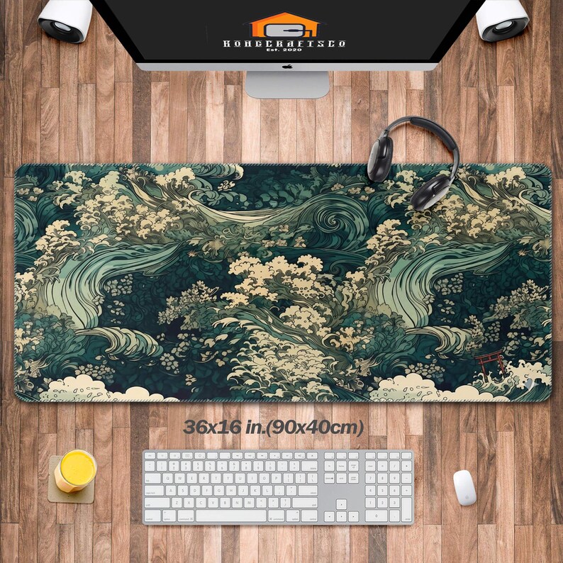 Japansk Seigaiha-skrivbordsunderlägg (4 mönster), Qinghai Wave-musmatta XL, Ukiyoe-skrivbordsmatta, estetisk skrivbordsdekoration, skrivbordsmatta, tangentbordsmatta bild 7