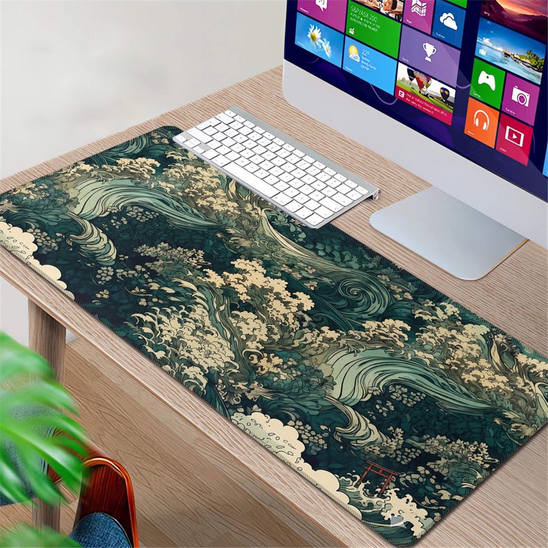 Japansk Seigaiha-skrivbordsunderlägg (4 mönster), Qinghai Wave-musmatta XL, Ukiyoe-skrivbordsmatta, estetisk skrivbordsdekoration, skrivbordsmatta, tangentbordsmatta bild 8