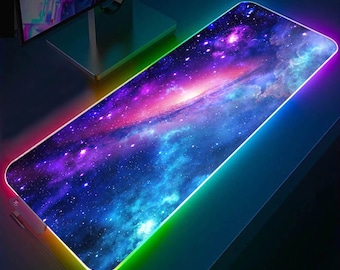 Galaxy Nebula Gaming Desk Pad, Universe Cosmos Outer Space Mouse Pad, Milky Way LED Light Gaming Desk Laptop Mat Large, Gift for Astronomer