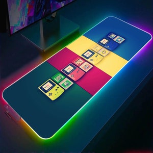 Tapis de souris RVB couleur pour appareil de jeu vintage (3 motifs), sous-main, tapis de bureau de jeu avec lumière LED joystick, tapis de jeu, cadeau pour petit ami joueur
