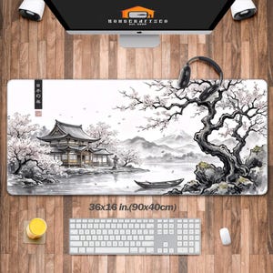 Japansk Seigaiha-skrivbordsunderlägg (4 mönster), Qinghai Wave-musmatta XL, Ukiyoe-skrivbordsmatta, estetisk skrivbordsdekoration, skrivbordsmatta, tangentbordsmatta bild 3