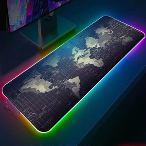 Wereldkaart gaming-bureaumat RGB-gamingmuismat, led-licht gamingbureaumat, bureaudecoratie, muismatten XXL, laptop toetsenbordmat, cadeau voor papa