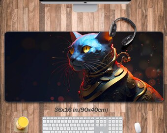 Avatar Blue Cat Desk Pad, Desk Mat,Kitty Large Gaming Computer Mat XXL,Office Mouse Pad Extended, Kawaii Sphinx Laptop Mat, Gifts For Her