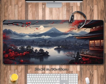 Schreibtischunterlage,Retrowelle Fuji Schreibtischunterlage,Große Gaming Computer Matte XXL, Vintage Mauspad Erweitert, Japan Mousepad, Geschenke für Sie