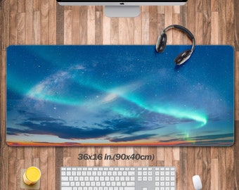 Northern lights Desk Computer Mat, Milky way spiral galaxy Gaming Desk Pad, Andromeda Large Stars Gaming Mouse Pad XXL, NASA,Gift For Gamer