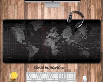 World Map Large Gaming Mouse Pad for Desk, Desk Mat with Seamed Edges, Waterproof Desk Pad, Non-Slip Rubber Base, Keyboard Pad Computer Mat