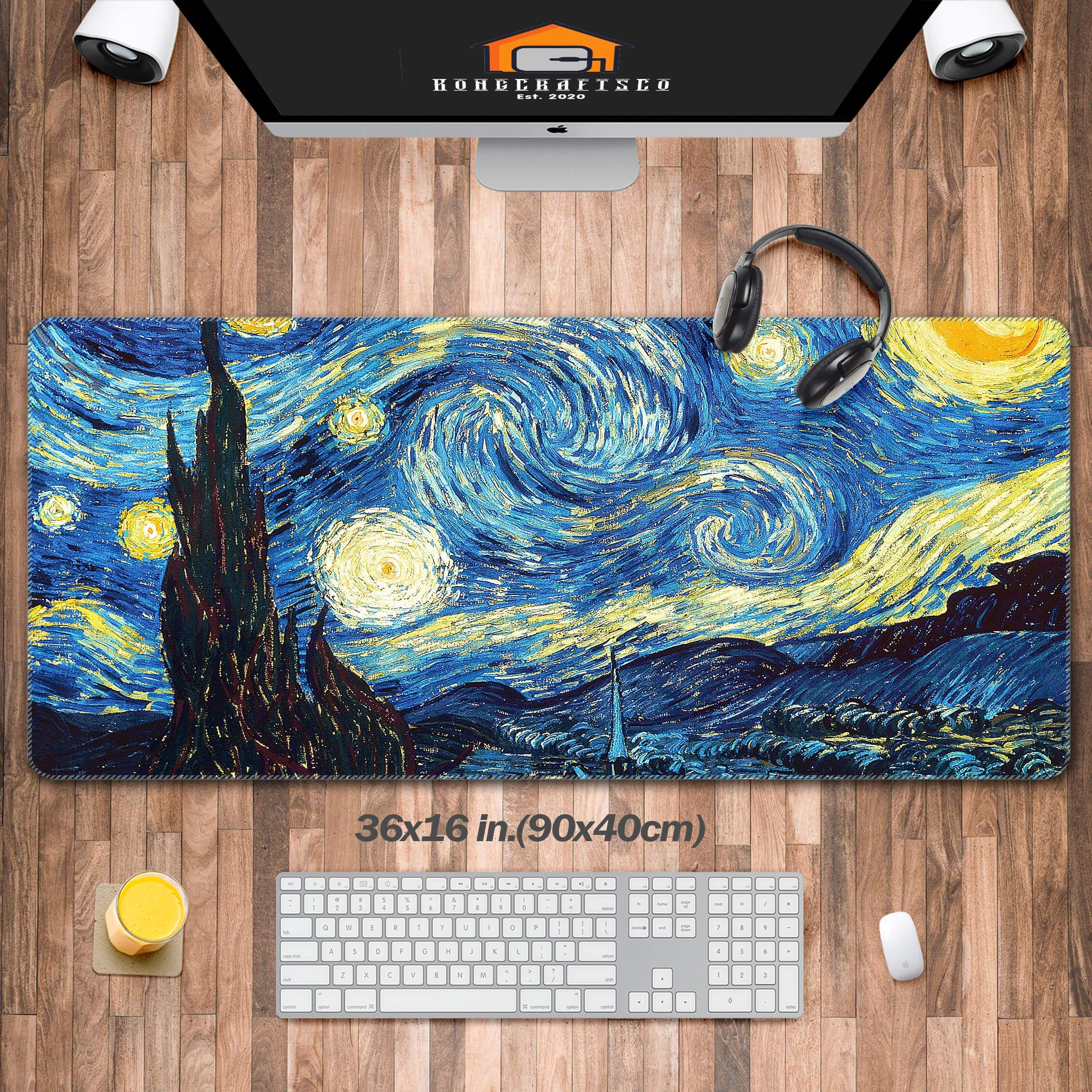 The Starry Night Desk Mat, Van Gogh Paintings Mouse Pad XXL Large