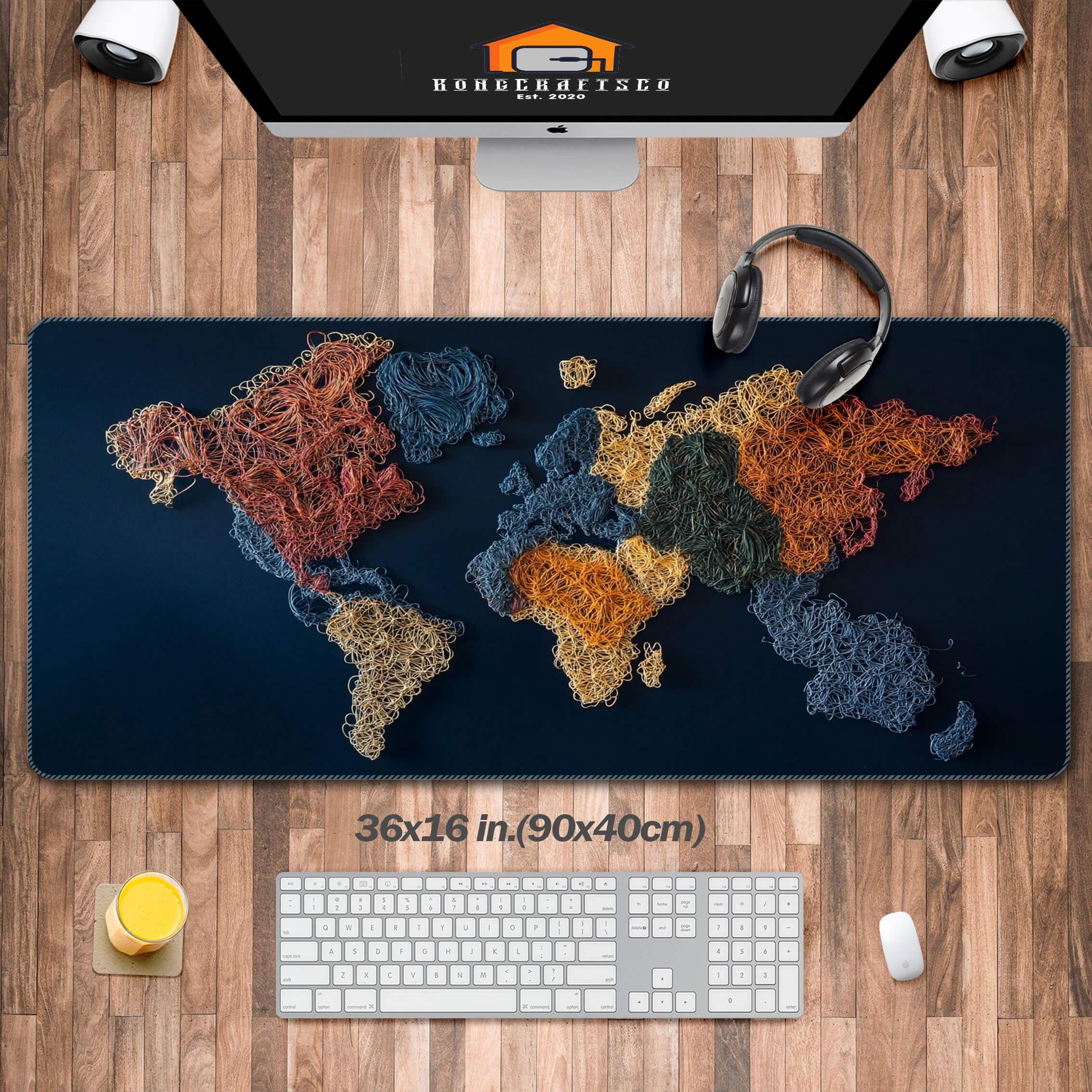 Minimalist World Map Large Gaming Mouse Pad for Desk, Creative Map