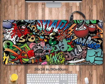 Graffiti Desk Pad Large(3 Patterns), Gaming Mouse Pad, Doodle Gamer Desk Mat For Desktop, Desk Decoration, Vintage Keyboard Computer Mat