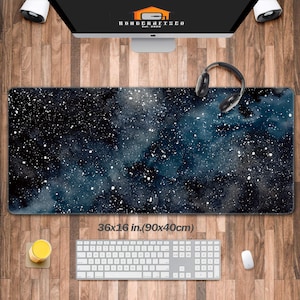 Abstract watercolor deep space background with stars Gaming Desk Pad, RGB Gaming Mouse Pad,Galaxy Stars LED Light Gaming Desk Mat, Space