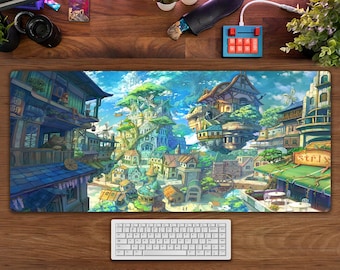 Fantacy Anime View Desk Pad(2 Patterns), Purple Mouse Pad XXl, Japanese View Desk Mat,Kawaii Mouse Pad,Cute Deskmat,Anime Mouse Pad Large