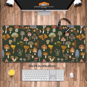 Large Cute Mushroom Mouse Pad with Stitched Edges, Minimalist Cottagecore Desk Mat, Extended XL Mousepad with Anti-Slip Base, Cool Desk Pad