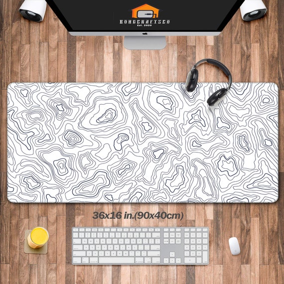 Topographic Map Large Gaming Mouse Pad, Extended Big Keyboard Cool Mouse Mat, Long Computer Gaming Black Mousepad For Home Office Work Desk Stitched Eges Non-Slip Base Mouse Pads Mat XL