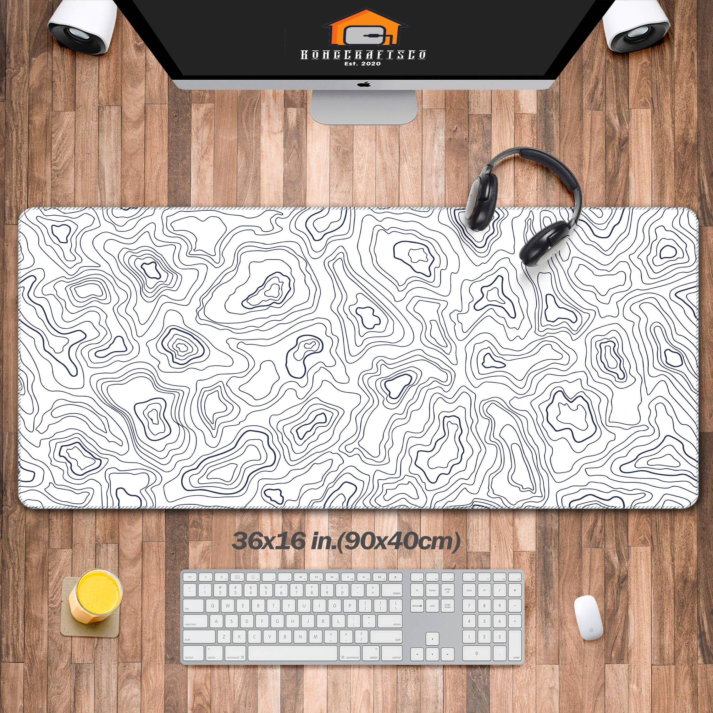Alfombrilla De Mouse Grande Para Juegos Con Mapa Topográfico, Color Negro, Líneas XXL, Alfombrilla De Escritorio Extendida De 31.5 X 15.7 X 0.12 Pulgadas Con Base De Goma Antideslizante, Almohadilla