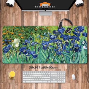 The Irises Desk Mat, Van Gogh Paintings Mouse Pad XXL XL Large Extended, Full Desk Mousepads, Office Decor& Keyboard Laptop Computer Mat
