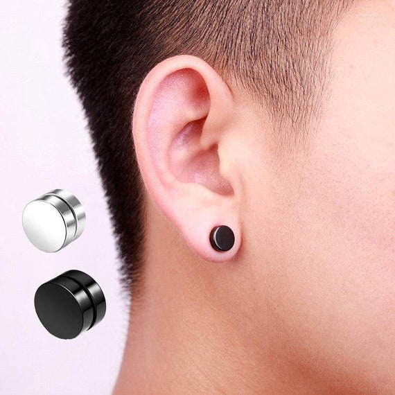 2 Pcs Black Magnetic Earrings for Men Clip On Earrings for Men Fake  Earrings Mens Earrings