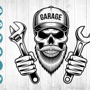 Skull Mechanic SVG PNG, Garage Mechanic Skull Clipart, Wrench Engine Skull SVG, Car Repair Shop Art, Biker Mechanic Cut File Cricut