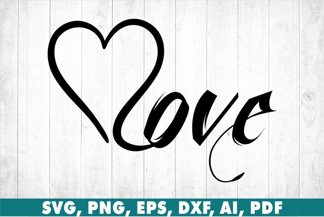 Hand Drawn Heart Love Calligraphy Black and White SVG, PNG, Vector ...