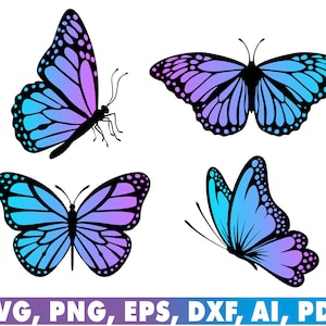 4 Lila Rosa Hellblau Schwarz Layered Schmetterlinge mit transparentem Hintergrund, Schmetterling, PNG, SVG, Clipart, Sublimation, Design | Herunterladen