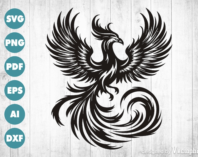 Phoenix Vector Art Svg, Ai, Eps, Png, Dxf Files, Artistic Black and ...