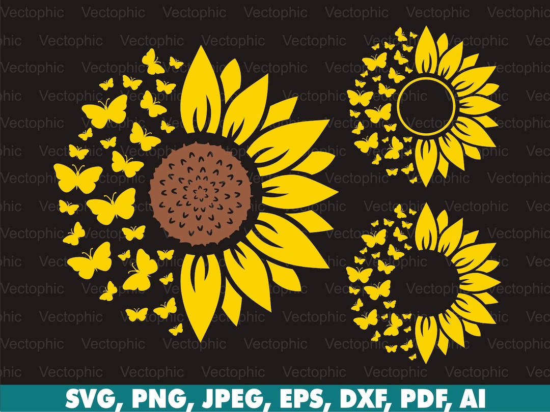 Sunflower and Butterfly Svg Sunflower and Butterflies Etsy
