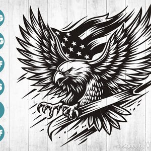 飛翔する鷲の米国旗SVG PNGファイル、愛国的な鷲のデジタルダウンロード、米国旗のクリップアート、クリカット用独立記念日デザイン、シルエット