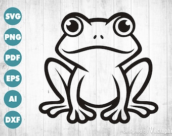 Cute Frog Svg Png Dxf Frog Clipart, Frog Design for Cricut Silhouette, Frog Digital Download, Adorable Frog for DIY Crafts & Scrapbooking