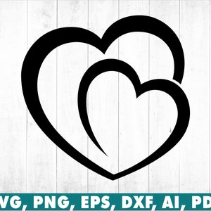 Due icone combinate del simbolo dell'amore del cuore in bianco e nero SVG, PNG, Cricut, Taglia file, Disegno vettoriale, Silhouette, Clipart, Download istantaneo