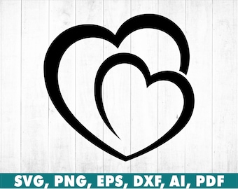 Two Combined Heart Love Symbol Symbol Schwarz Weiß SVG, PNG, Cricut, Plotterdatei, Vektor Design, Silhouette, Clipart, Sofort Download
