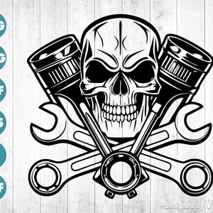 Skull Mechanic SVG PNG, Mechanic Skull Clipart, Garage Car Repair SVG, Engine Wrench Skull, Biker Mechanic Cut File for Cricut Silhouette