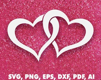 Two Cross Heart Love Symbol, double heart Icon SVG, PNG, Vector Design, Silhouette, Clipart, Cricut, Cut file, EPS, Pdf, Instant Download