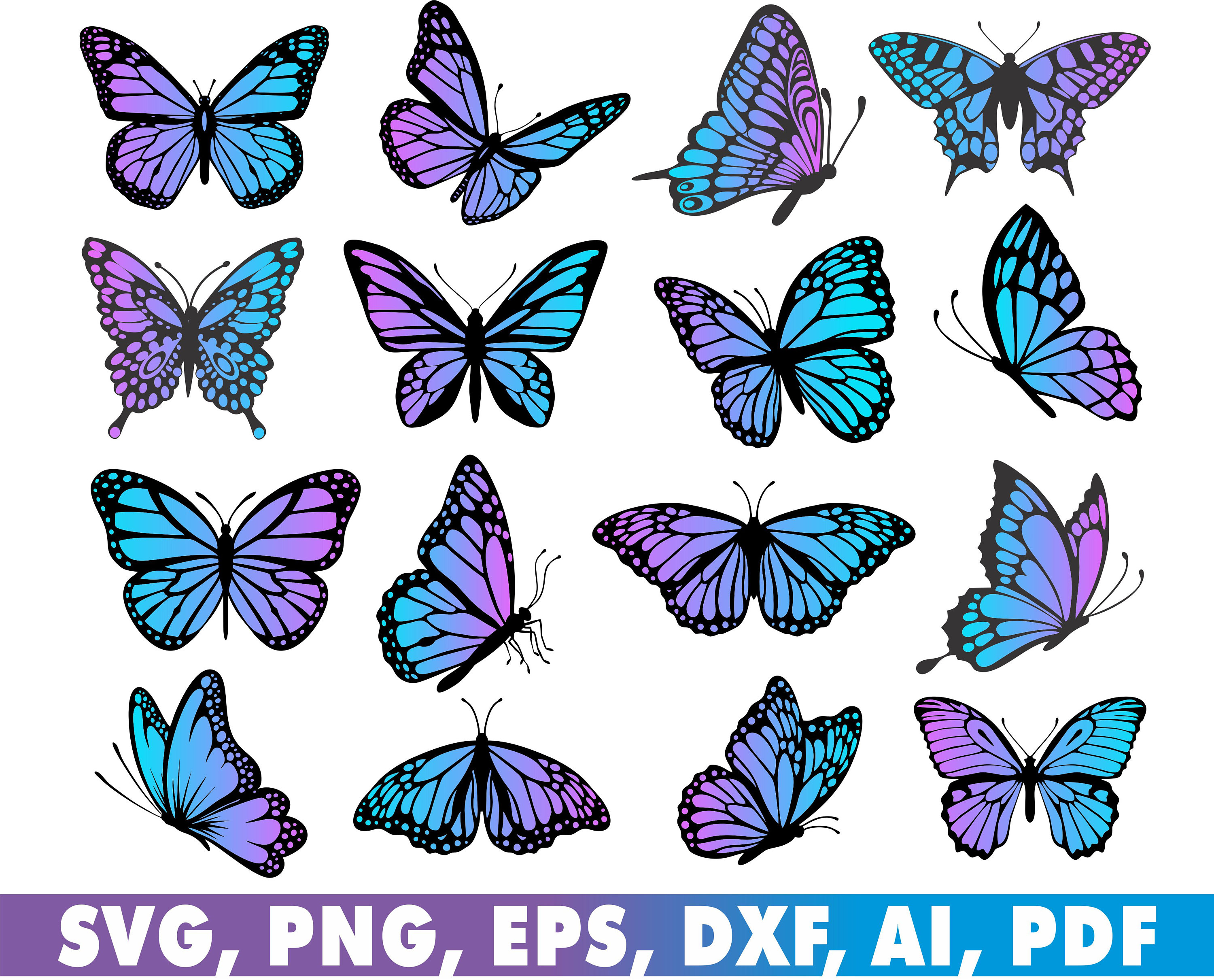 16 Light Purple Pink Blue Black Layered Butterflies SVG Etsy