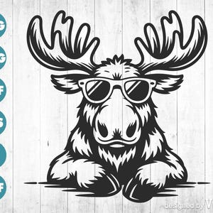 Peeking Moose with Sunglasses SVG, Cool Moose Clipart, Funny Animal Cut File, Cricut Silhouette, Printable PNG Dxf Eps Pdf