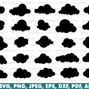 25 Cloud Svg, Clouds clipart, Rain Cloud vector, Svg, png, vector, design, cricut, sublimation, clipart, silhouette, dxf instant download