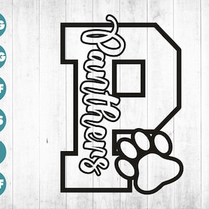 Panters svg, teamgeest, voetbalpootshirt, pantermoeder, monogram, silhouet, vector, ontwerp, cricut, sublimatie, clipart, dxf.