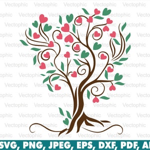 Love Tree Svg, Herz Baum Symbol png, Vektor, Design, Cricut, Sublimation, Clipart, Silhouette, dxf, Bild, Plotterdatei, direkter Download