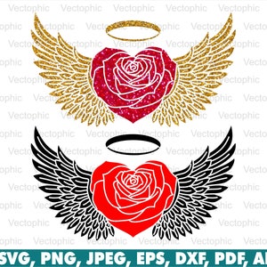 Rose Heart Love Angel Wings Svg, Memorial Day Png In Loving Memory Vector, ontwerp, cricut, sublimatie, clipart, silhouet instant download