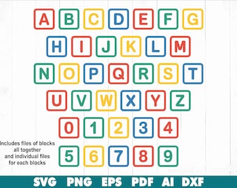 Alphabet Blocks SVG, ABC Letter Blocks Svg Png Dxf Eps Pdf, Nursery Decor, Baby Shower, Cricut Cut File, Kids Learning Clipart