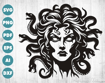 Medusa Gorgon Svg Png Dxf Eps Pdf | Greek Mythology Clipart | Cricut Silhouette Cut File | Snake Woman Design | Instant Digital Download