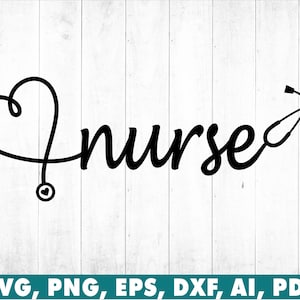 Heart Nurse Stethoscope Black and White SVG, PNG, Vector Design, Silhouette, Clipart, Instant Download, Commercial Use